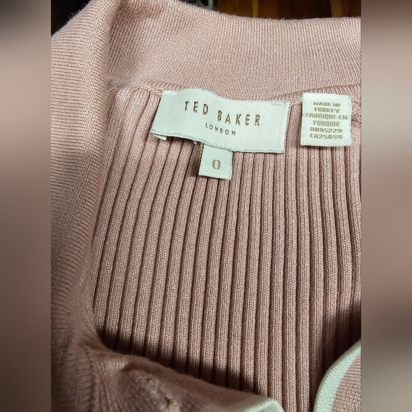 Ted Baker Size 0 Contrast-trim Knitted Polo Shirt In Dusky Pink - Picture 4 of 4